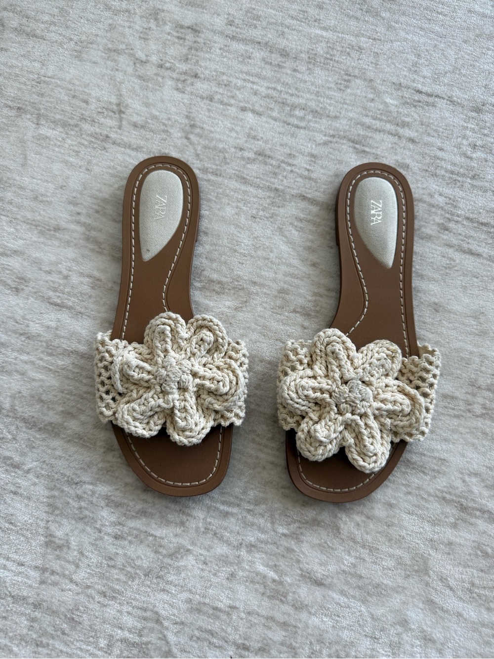 Zara Cream Crochet Flower Slide Sandals